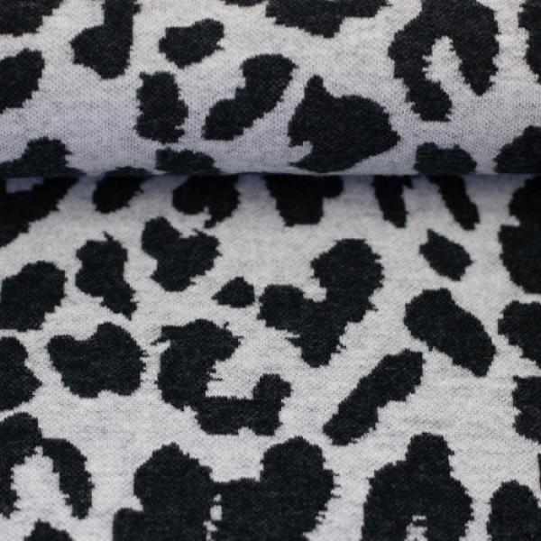 Jacquard-Jersey Ottoman Emily mit schwarzem Leo auf Naturweiß